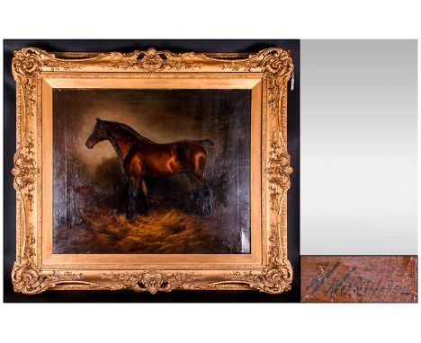 William Woodhouse (1820-1909) Oil On Canvas. Equestrian Portrait, Stallion At Dawn. 25 x 30 Inches. Signed Lower Right. Broad