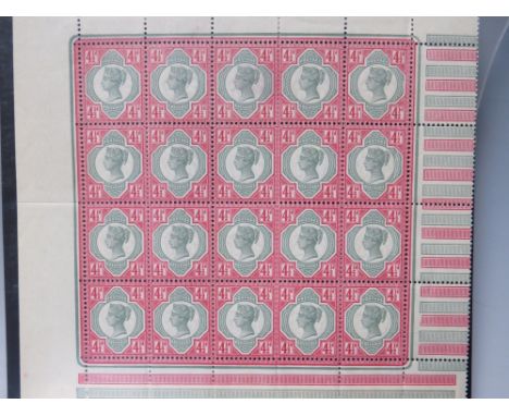 S.G. 206 JUBILEE 4½ d,  a complete UN/M pane of 20