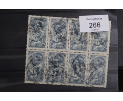 S.G. 417 BRAD, WILKINSON 10/= SEAHORSE, a FU block of 8, rare multiple 