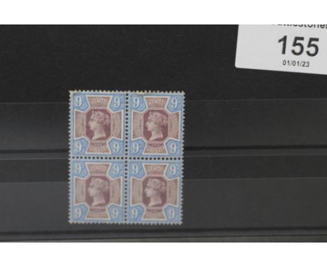 s.g 209 1887 9d JUBILEE, an UN/M block of four