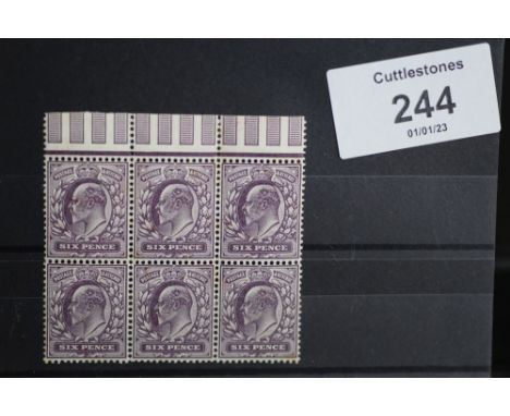 S.G. 300 (?) 1912 6d DARK PURPLE, an *UN/M block of six