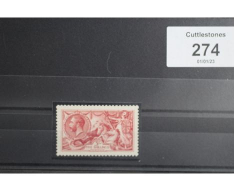 S.G. 409 5/= BRIGHT CARMINE SEAHORSE DE LA RUE PRINTING, UN/M