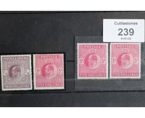 KING EDWARD 2/6, 5/= (3), mint or UN/M, odd perf. fault
