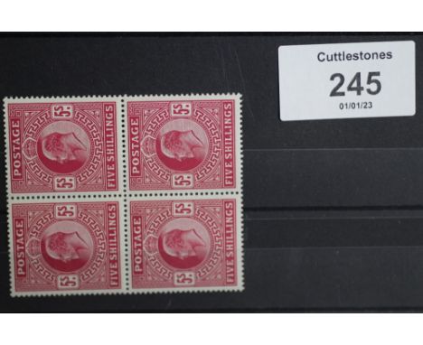 S.G. 264 5/= DEEP BRIGHT CARMINE, a fine UN/M block of four