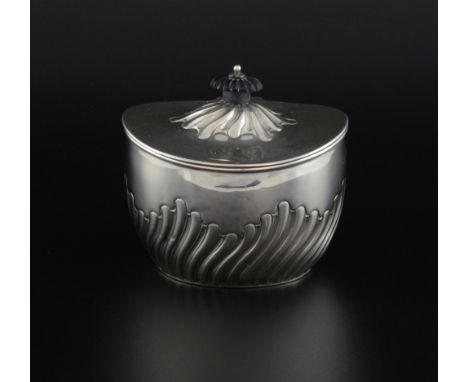 Victorian silver tea caddy and cover of oval section with half-gadrooned body, 'P&Co.', Birmingham, 1897,