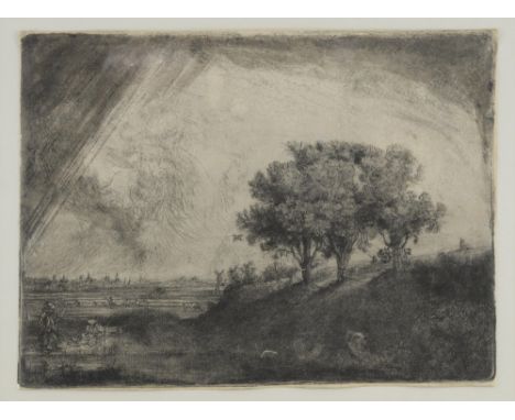 After Rembrandt Van Rijn (1606-1669), 'The Three Trees' (B.212), etching, year of work 1643 , late 1800's impression, 19.5cm 