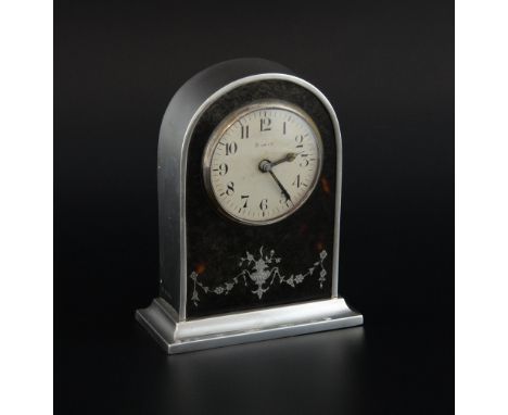 Silver and tortoiseshell mantel clock with silver applique decoration by CAR C London 1923
