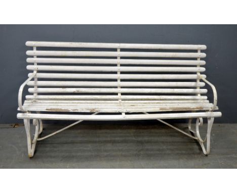 Early 20th metal framed garden bench with wooden slats 153 cm