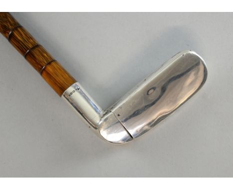 Novelty Edwardian silver combination walking stick and snuff/cigarette case in form of a golf club by GES Geschutzt import JK