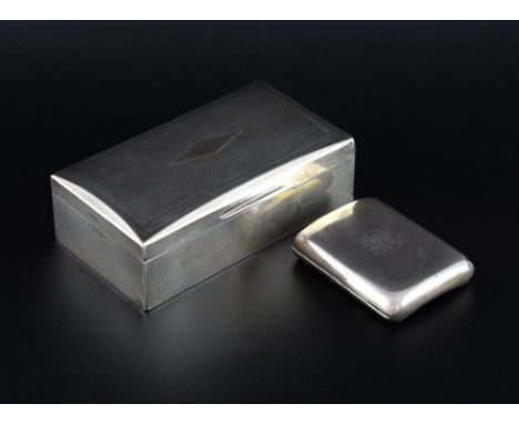 George VI silver cigarette box with engine turned decoration, by Alfred Deeley, Birmingham, 1948 and cigarette case, 