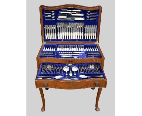 George VI canteen of silver Sandringham pattern cutlery for twelve comprising soup spoons, dessert spoons, grapefruit spoons,