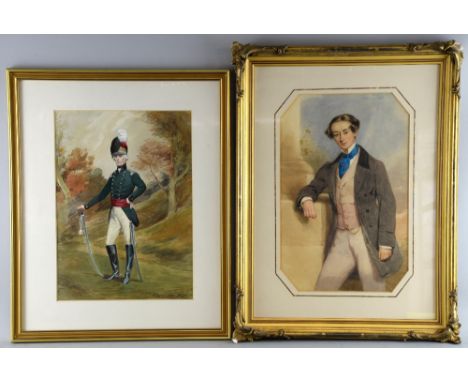Portrait of a young man, (Arthur McNaughton aged 19), watercolour, signed indistinctly and dated 1854, 40cm x 26cm, another b