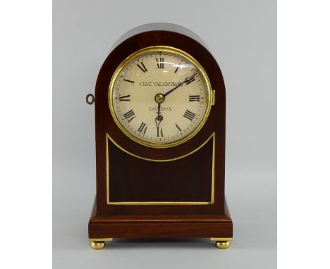 19th century mahogany and brass mounted single fusee mantel clock  by Charles Valentine London 30cm
