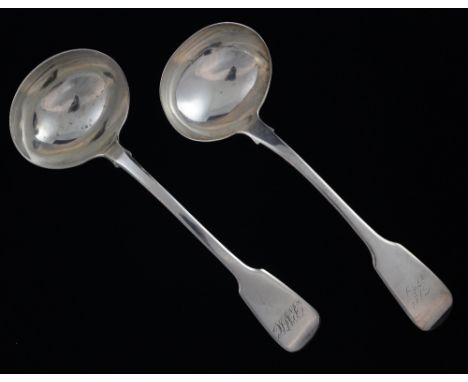 George IV silver fiddle pattern sauce ladle, by Richard Pearce, London, 1823, and another by Mary Chawner, London, 1828, 4oz,
