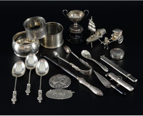 George IV silver patch box with foliate decoration by Joseph Taylor, Birmingham, 1820, a trowel shaped bookmark and other sma