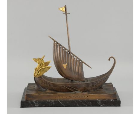 Chateau Beychevelle bronze model of a Viking ship 31cm x 30cm,