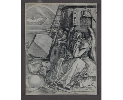 After Albrecht Drer (1471-1528), 'Melancholia I', etching, a later impression, possibly 18th century. 23cm x 18 cm, framed a