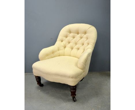Victorian button back chair on turned legs