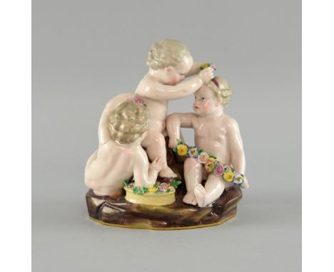 Late 19th century Meissen group of three children playing with flowers Model 164 15cm high 