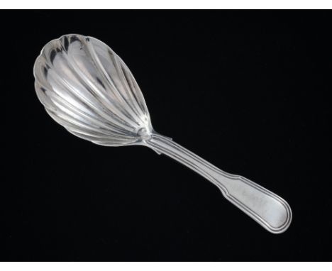 George III fiddle pattern shell bowl silver caddy spoon by T W J H London 1812