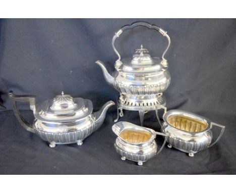 Edward VII silver four piece tea service by Walker & Hall, Sheffield and Chester 1907, 76oz, 2363g,