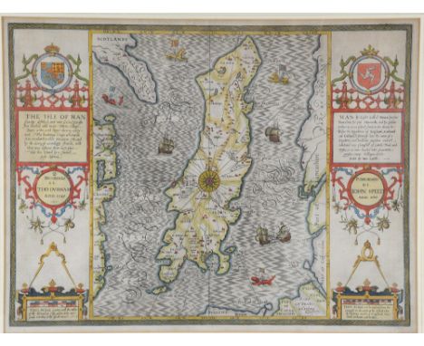 Isle of Man. Speed (John), The Isle of Man exactly described, hand coloured engraved map, central compass rose, twin title ca