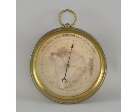 Breguet brass circular wall hanging barometer with silvered dial, 16cm diameter,