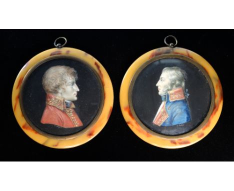 Pair of  late 19th Century Commemorative miniatures, depicting Napoleon Bonaparte , signed C. Calpet and Marshall Ney signed 