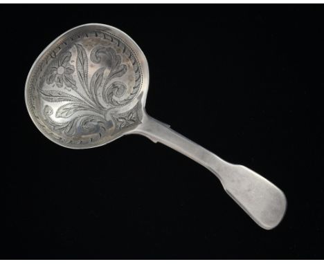 George IV silver caddy spoon with brightcut decorated bowl by G W London 1822