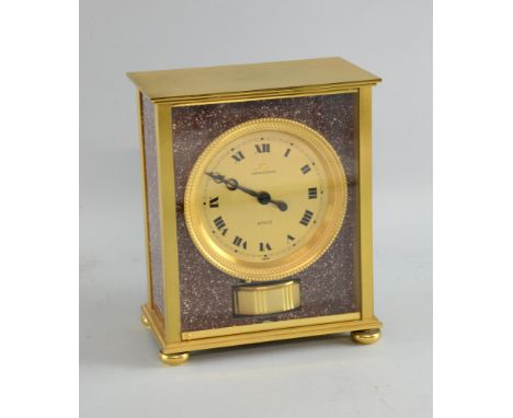 20thC Jaeger LeCoultre Atmos 'Elysee' mantel clock, in a gilt metal red marble finish case, with a circular Roman numeric dia
