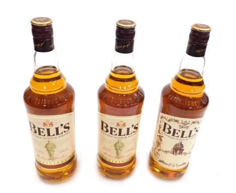 Three bottles of Bell's blended scotch whisky, fine aged, including a bottle with a limited edition design label. (3)