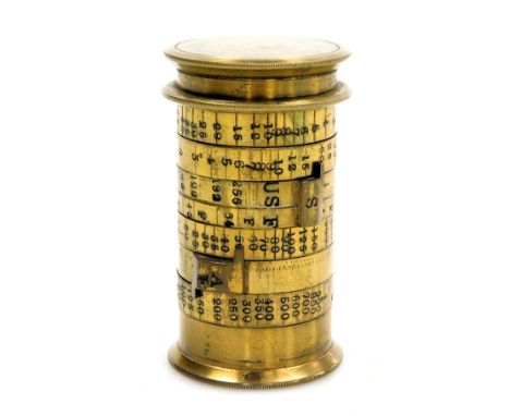 A Watkins late 19thC patent brass exposure meter, manufactured by R Field and Company Birmingham, 6.5cm high.  