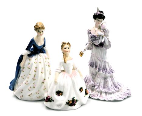 A Coalport porcelain figure of Eugenie, First Night at the Opera, Golden Age, limited edition, together with a Royal Doulton 