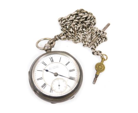 An Edward VII silver cased gentleman's pocket watch, open face, key wind, circular enamel dial bearing Roman numerals, subsid