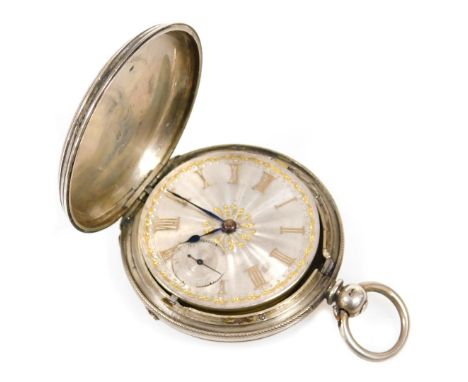 A Victorian silver gentleman's hunter pocket watch, key wind, silver dial bearing Roman numerals, subsidiary seconds dial, fu