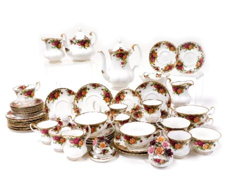 A group of Royal Albert porcelain Old Country Roses pattern tablewares and ornaments, including a tea and coffee pot, soup cu
