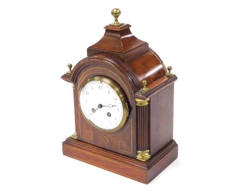 A late 19thC mahogany cased mantel clock, circular enamel dial bearing Arabic numerals, eight day movement by L. Marti et Cie