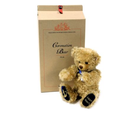 A Steiff coronation bear, exclusive to Peter Jones (China) Ltd, boxed with certificate, 35cm high.