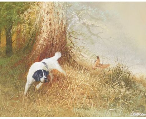 Leiford (Late 20thC). Woodland scene with hunting dog and game bird, oil on canvas, signed, 39cm x 49.5cm.