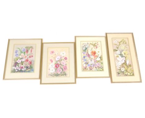 G M Brough. Four still lifes of flowers, watercolours, signed, 35cm x 24cm.