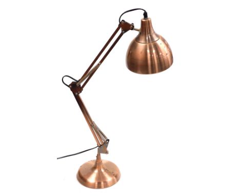 A coach house coppered metal anglepoise type table lamp, 75cm high.Buyer Note: WARNING! This lot contains untested or unsafe 