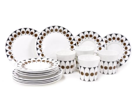 A vintage Hostess Tableware porcelain Black Velvet pattern part coffee service, designed by John Russell, comprising four cof