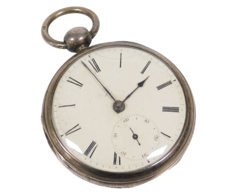 A William IV silver gentleman's pocket watch, open faced, key wind, circular enamel dial bearing Roman numerals, subsidiary s