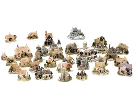 A group of Lilliput Lane and other cottages, including Lead Kindly Light in Winter, Convent in the Woods, Swan Inn, Greenstea