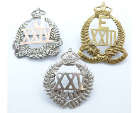 Three New Zealand Army WWI 23rd E Company R, 24th J Company and 25th Reinforcements metal badges