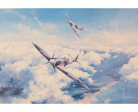 Douglas Bader and Johnnie Johnson signed Robert Taylor print 'Spitfire', 40 x 53cm