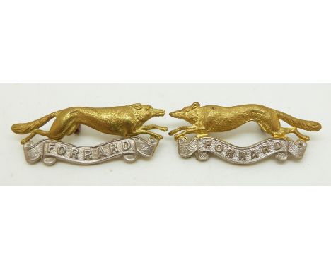 British Army Yorkshire Hussars pair of officer's silver and gilt collar badges