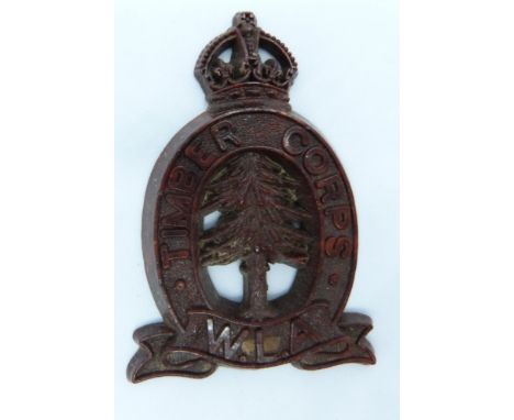 British Army Timber Corps Women's Land Army economy plastic cap badge, A Stanley &amp; Sons Walsall to reverse