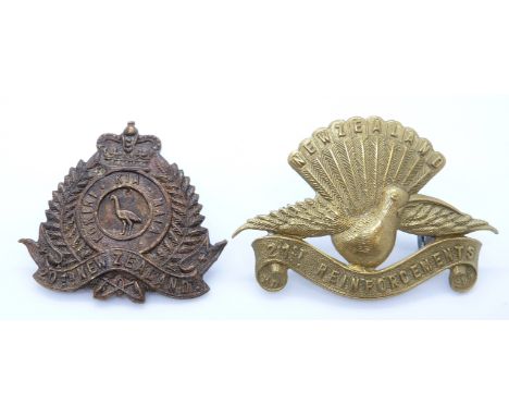 Two New Zealand Army WWI 20th/21st Reinforcements metal badges