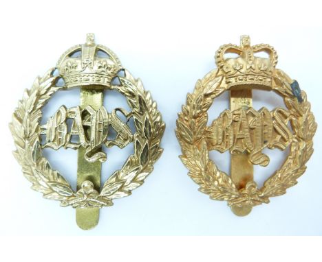 Two British Army 2nd Dragoon Guards (Queen's Bays) metal cap badges, one by Gaunt of London